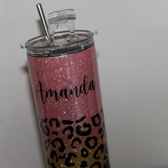 Amanda Personalized Glitter Epoxy Skinny Tumbler 20oz Custom Tumbler Leopard - Picture 5 of 6